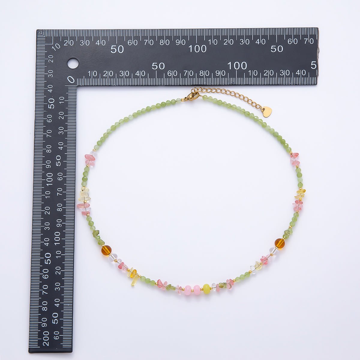 Handmade 5mm Pink Quartz Green Peridot Earth Tone Rondelle Pebble Multi Gemstone Chain 16 Inch Necklace | WA-04733 - DLUXCA