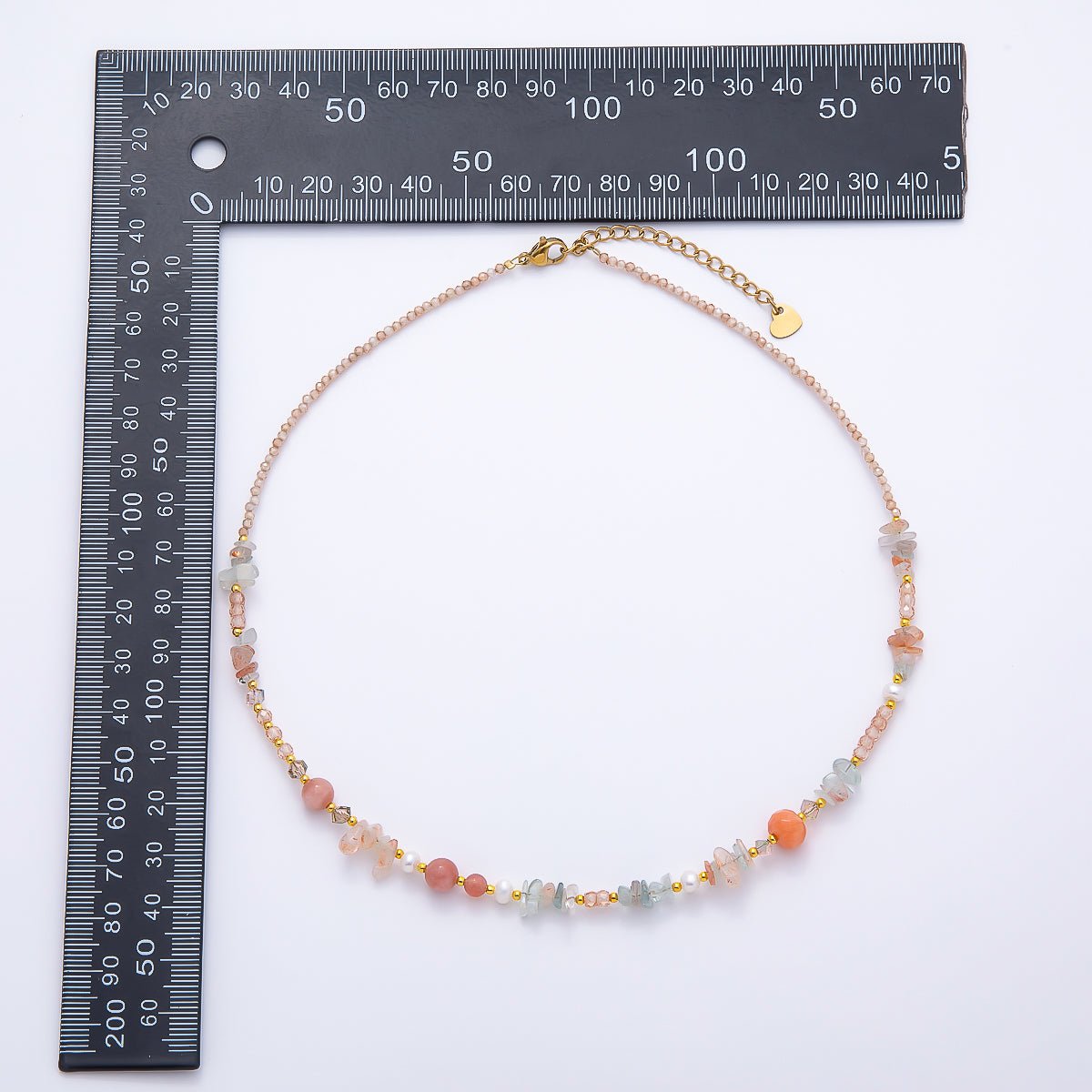 Handmade 5mm Shell Pearl Pink Quartz Blue Aquamarine Round Pebble Gemstone Chain 16 Inch Necklace | WA-04737 - DLUXCA