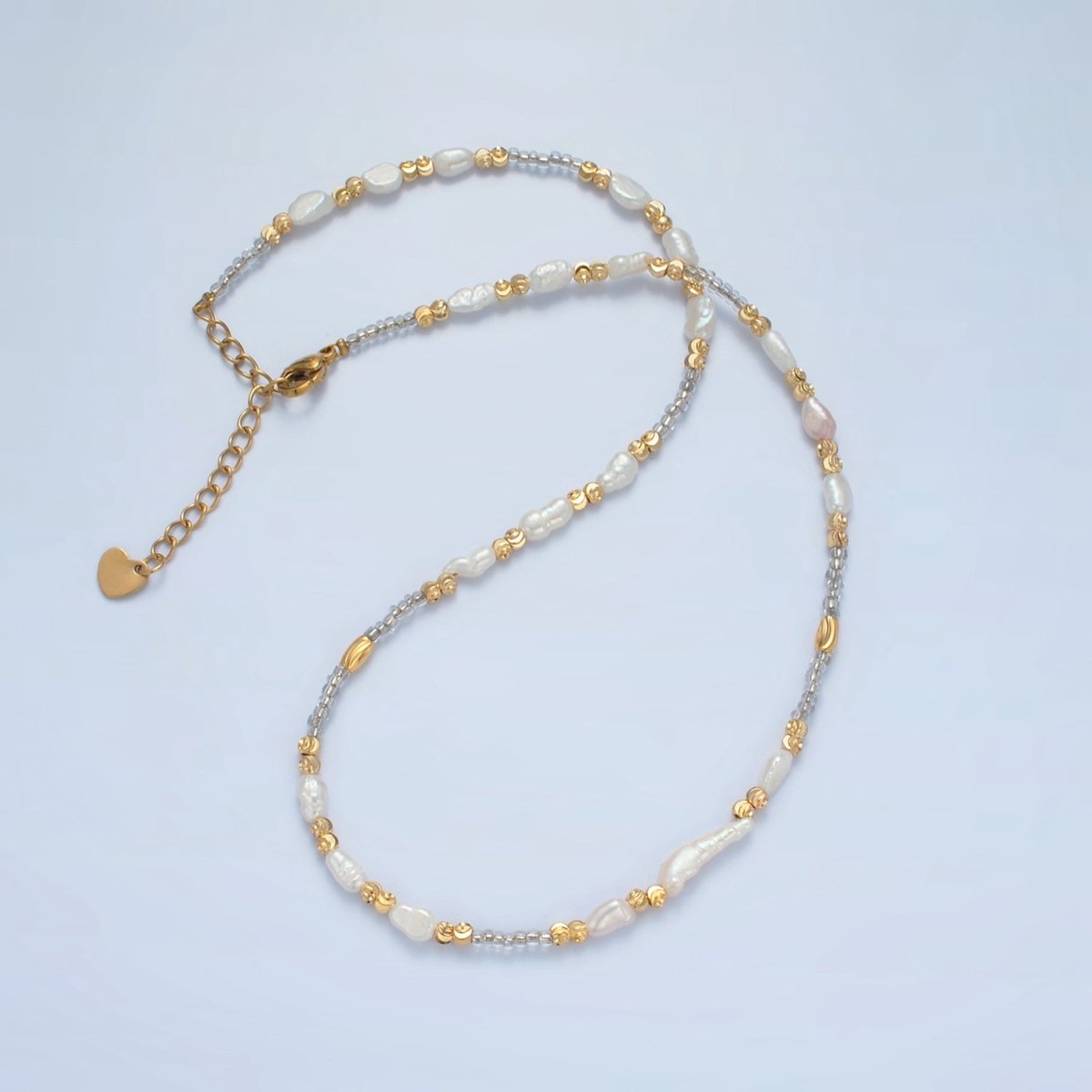 Handmade Bead Chain Necklace with Mother of Pearl 15.55 Inch with Extender | WA2586 - DLUXCA