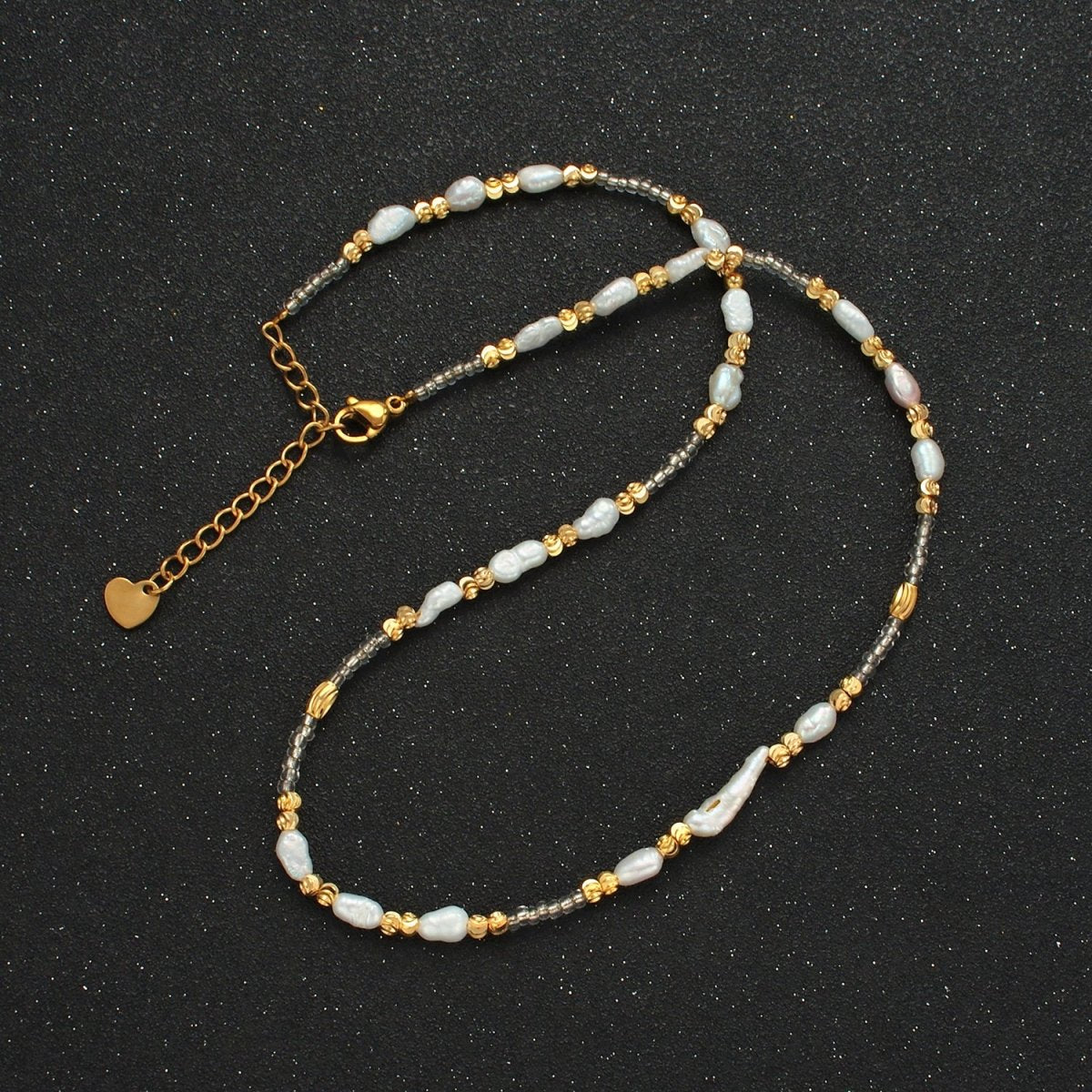 Handmade Bead Chain Necklace with Mother of Pearl 15.55 Inch with Extender | WA2586 - DLUXCA