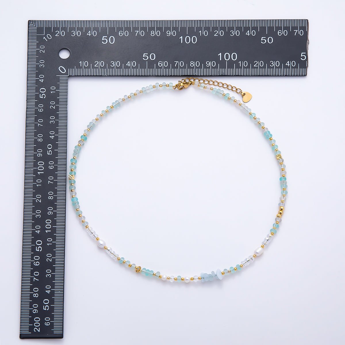 Handmade Blue Aquamarine AB Shell Pearl Rondelle Multifaceted Gemstone Chain 15.5 Inch Necklace | WA-04730 - DLUXCA