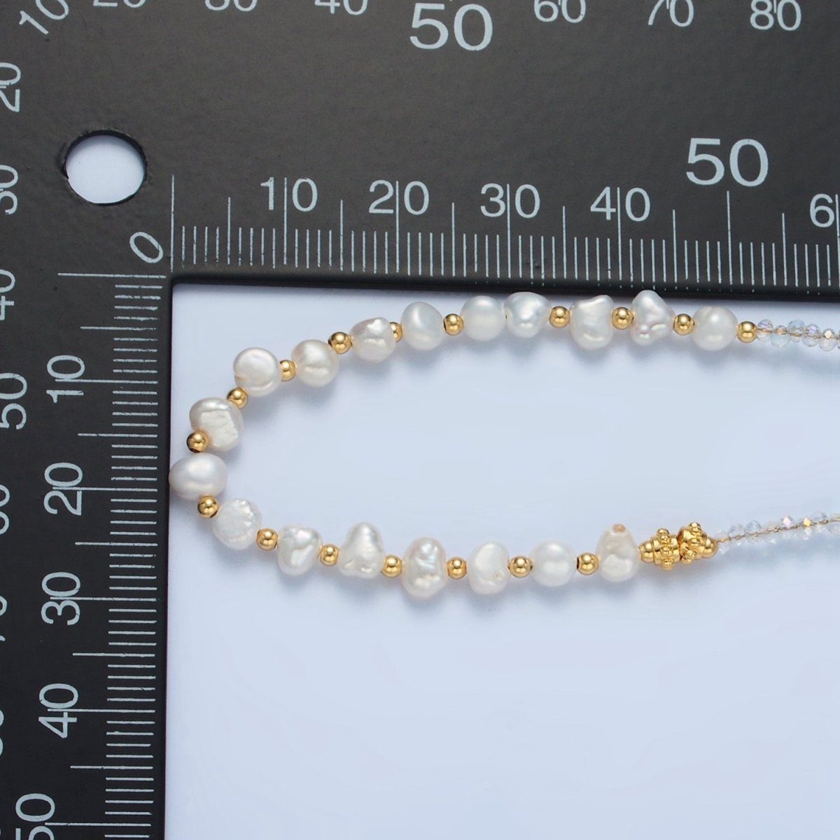 Handmade Clear Quartz Beaded Chain Necklace with Freshwater Pearl 15.15 inch | WA2585 - DLUXCA