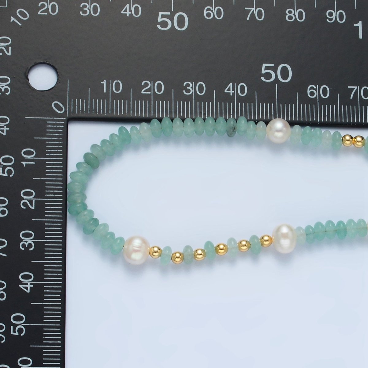 Handmade Green Amazonite Rondell Beaded Chain Necklace with Fresh Water Pearl 15.55 inch | WA2567 - DLUXCA