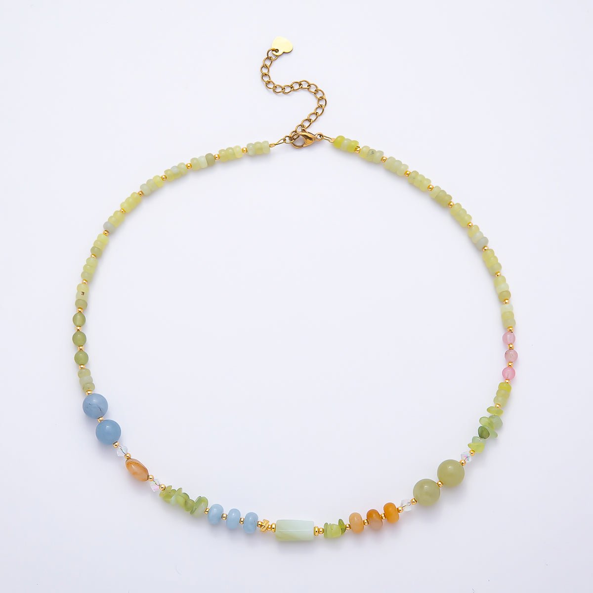 Handmade Green Aventurine Rondelle Pebble Round Gemstone Chain 16 Inch Necklace | WA-04731 - DLUXCA
