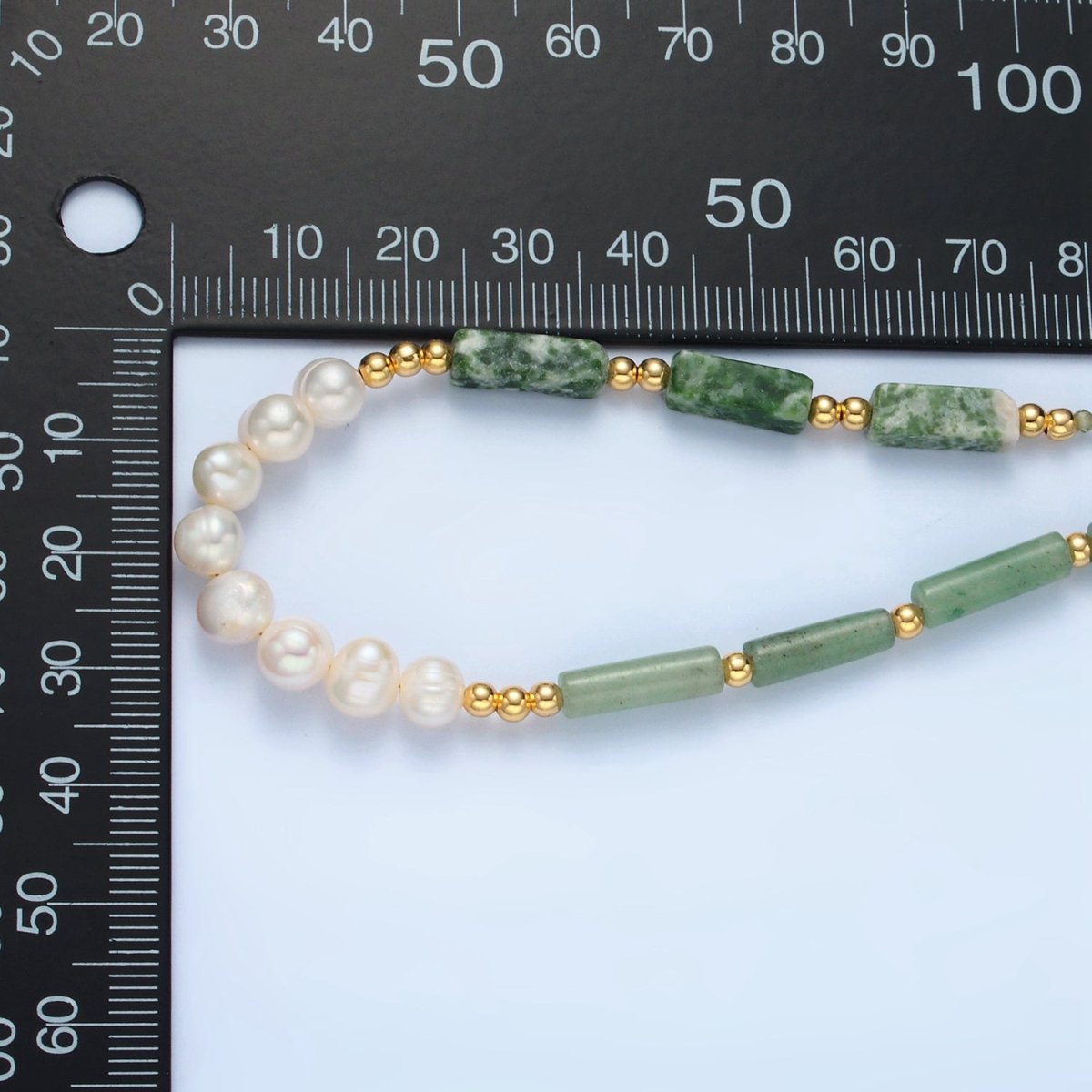 Handmade Green Jade Bead Chain Necklace with Freshwater Pearl 15.55 Inch with Extender | WA2584 - DLUXCA