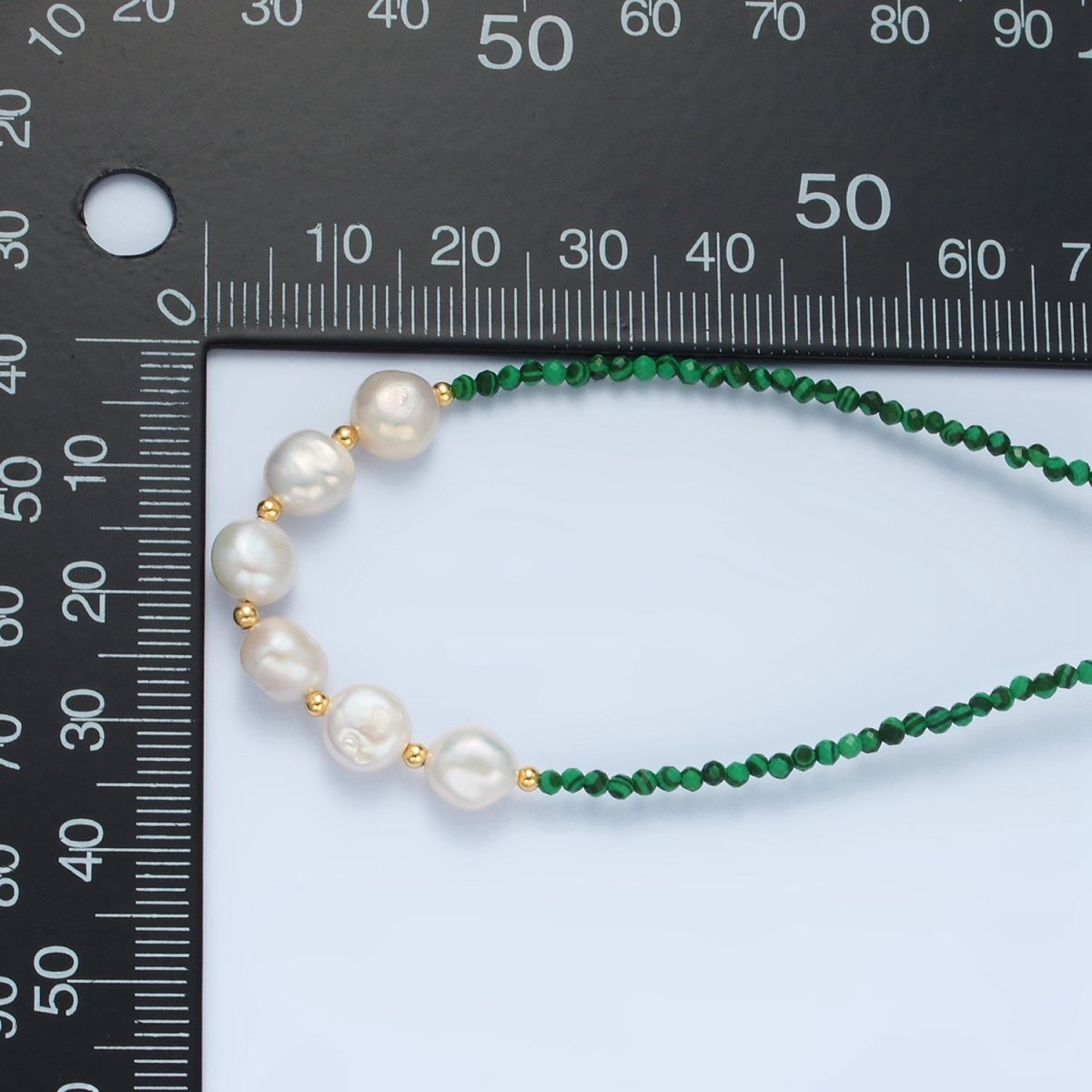 Handmade Green Malachite Beaded Chain Necklace with Freshwater Pearl 15.55 inch | WA2569 - DLUXCA