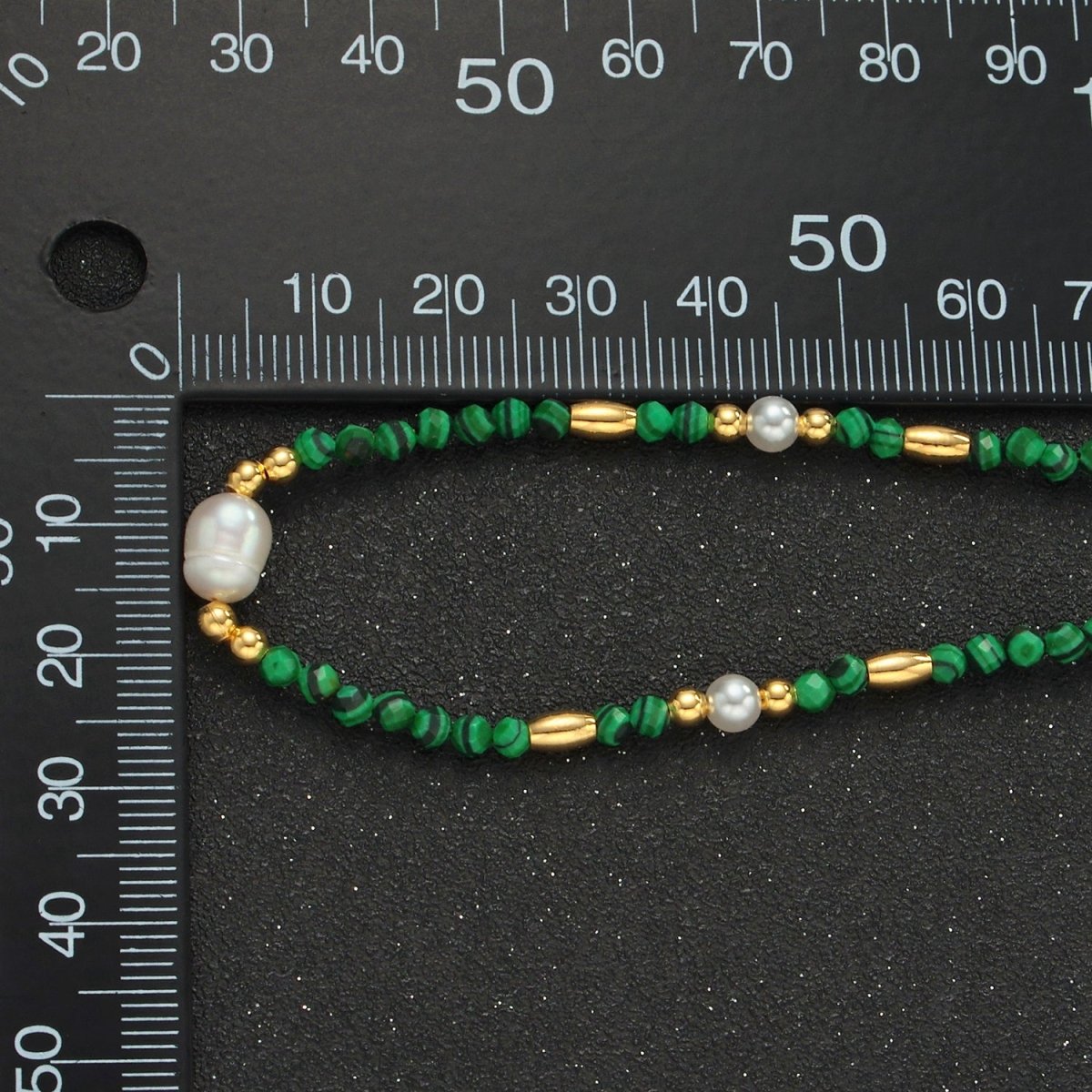 Handmade Green Malachite Beaded Chain Necklace with Freshwater Pearl 17.91 Inch with Extender | WA2587 - DLUXCA