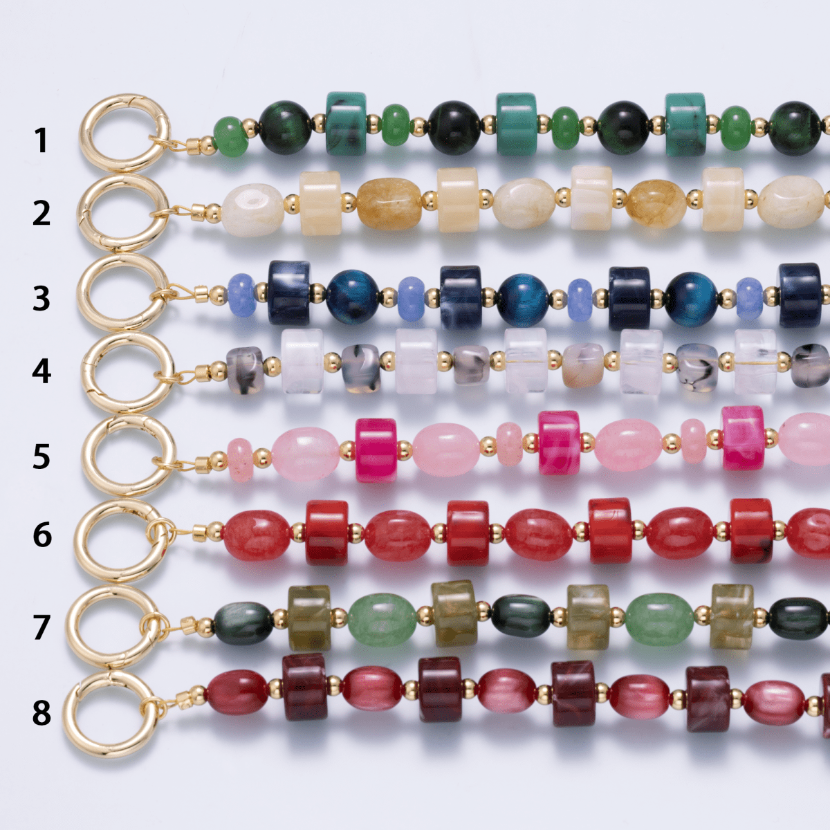 Handmade Green, Red, Pink, Grey, Blue, Peach Rondelle Gemstone Phone Strap Wristlet | WB-00342 ~ WB-00349 - DLUXCA