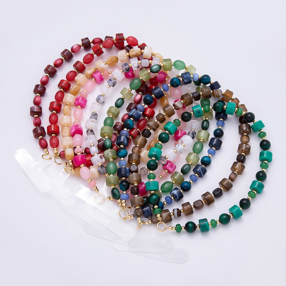 Handmade Green, Red, Pink, Grey, Blue Rondelle Gemstone Phone Lanyard Wristlet | WB - 00332 ~ WB - 00340 - DLUXCA