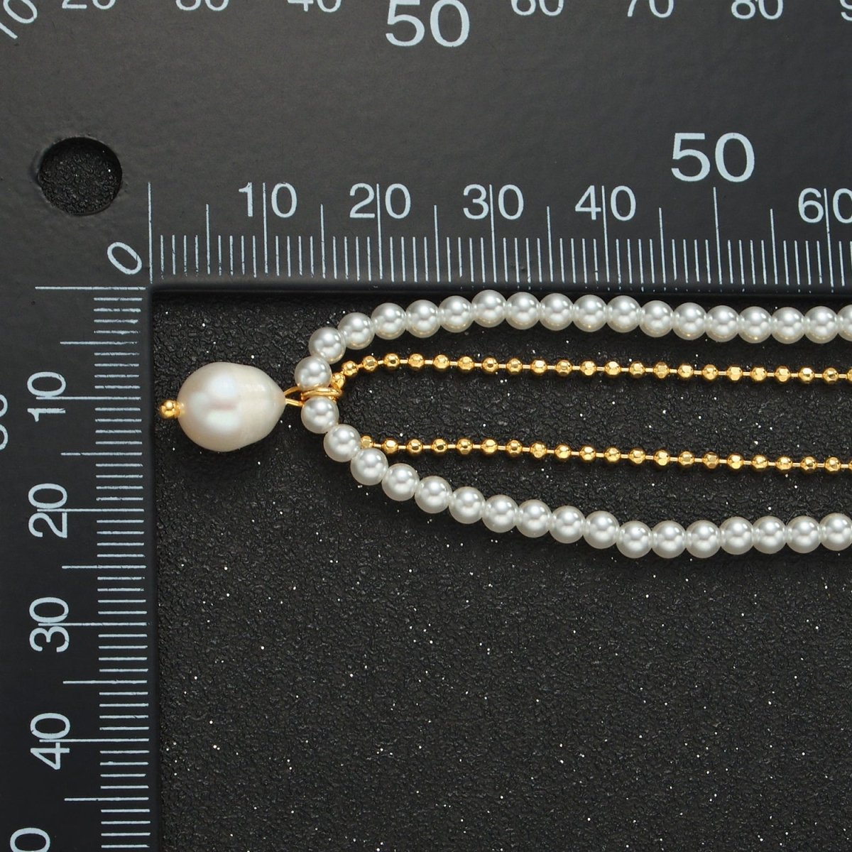 Handmade Imitation Pearl Beaded Chain Necklace with Freshwater Pearl Charm 16.73 Inch with Extender | WA2578 - DLUXCA