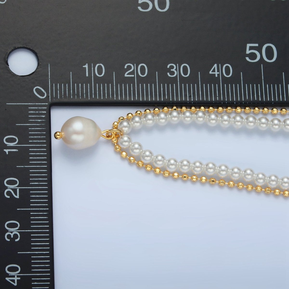 Handmade Imitation Pearl Beaded Chain Necklace with Freshwater Pearl Charm 16.73 Inch with Extender | WA2578 - DLUXCA