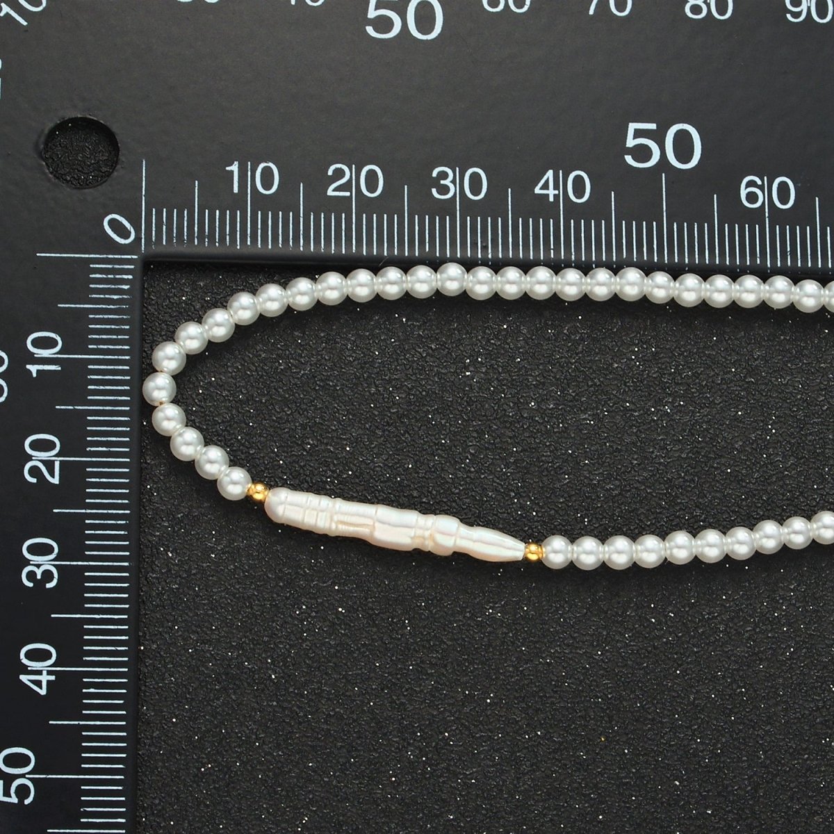 Handmade Imitation Pearl Beaded Chain Necklace with Mother of Pearl Charm 15.55 Inch with Extender | WA2580 - DLUXCA