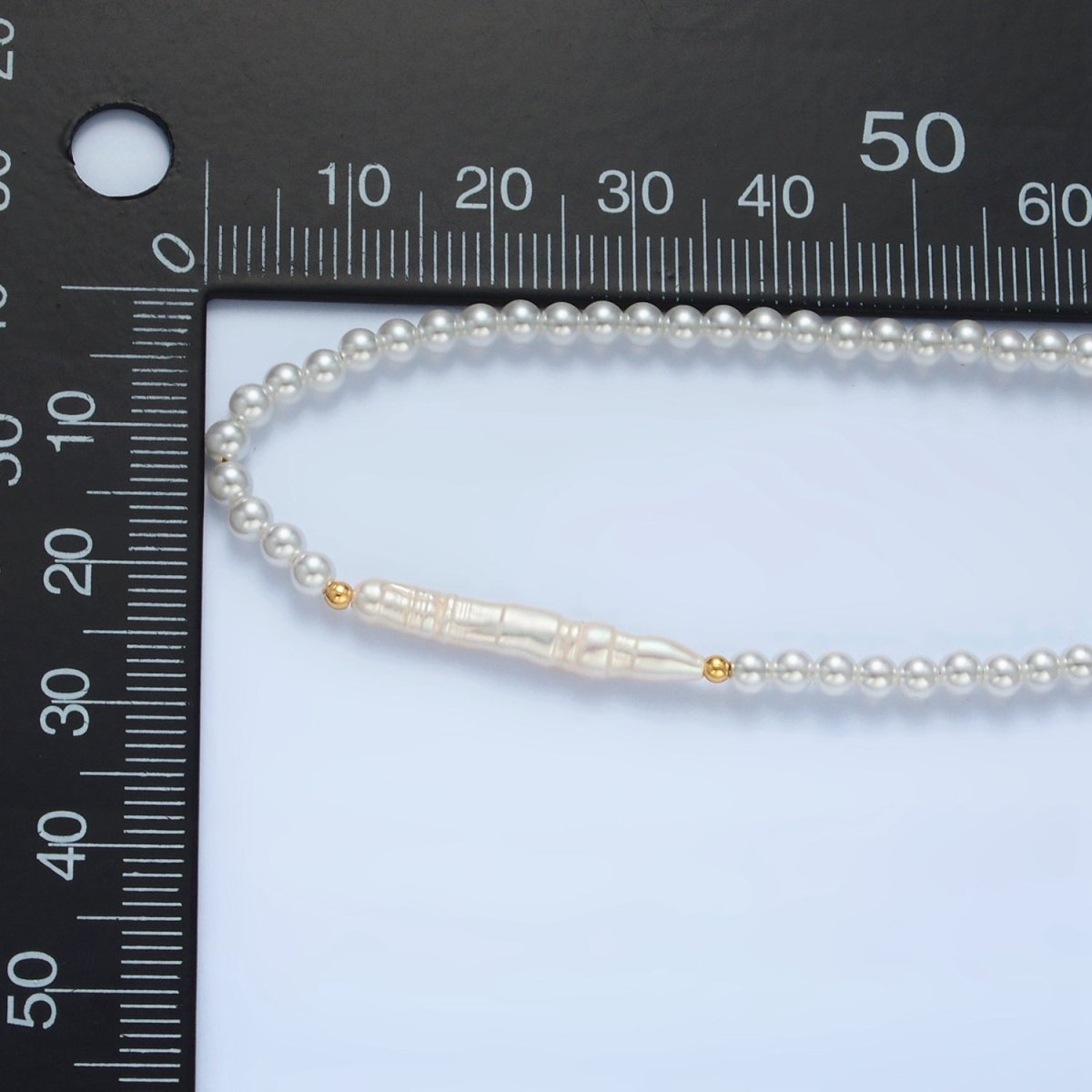 Handmade Imitation Pearl Beaded Chain Necklace with Mother of Pearl Charm 15.55 Inch with Extender | WA2580 - DLUXCA