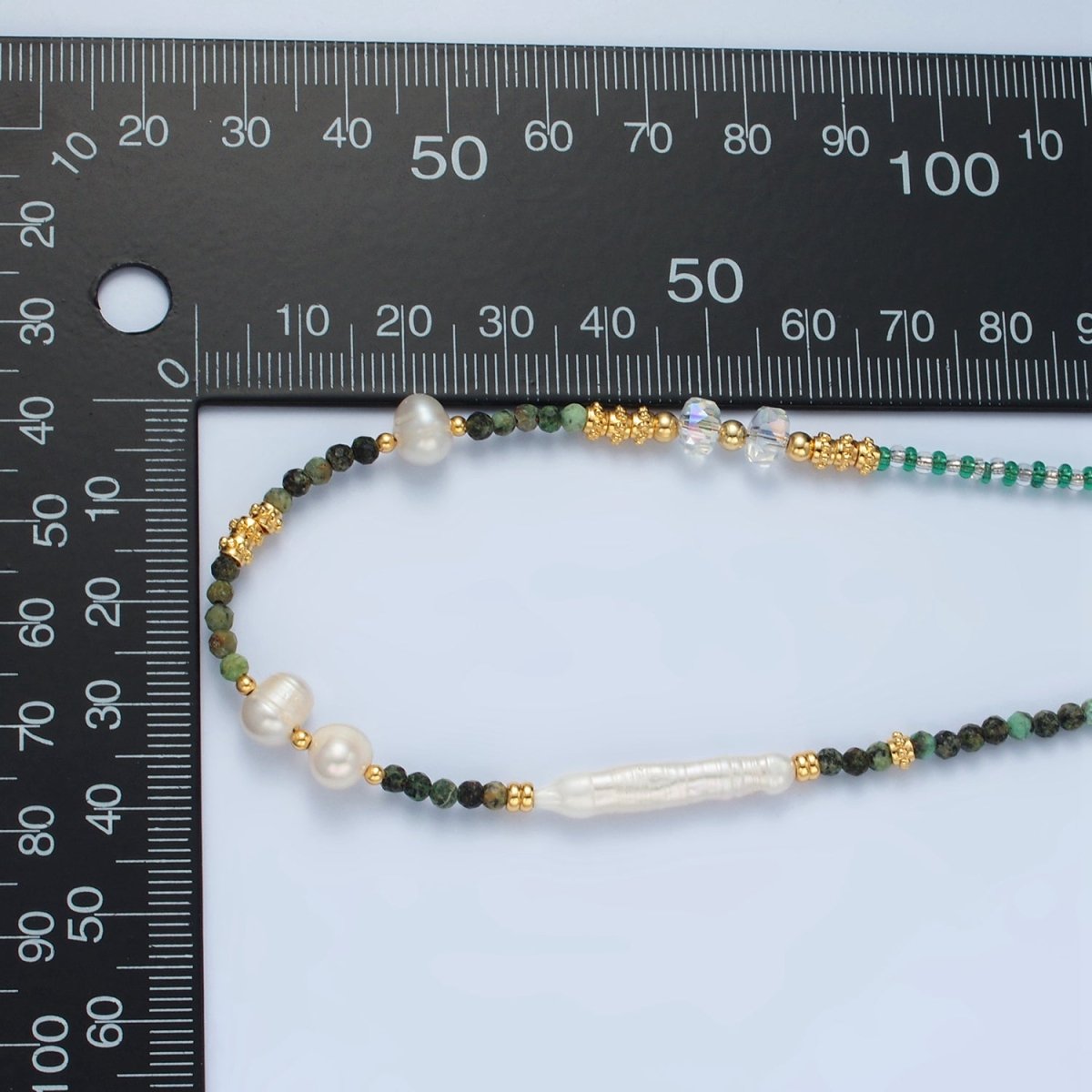 Handmade Multi Color Beaded Chain Necklace with Fresh Water Pearl 15.35 inch | WA2565 - DLUXCA