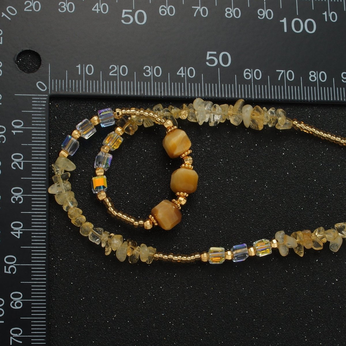 Handmade Orange Yellow Citrine Beaded Chain Necklace 15.94 Inch with Extender | WA2573 - DLUXCA