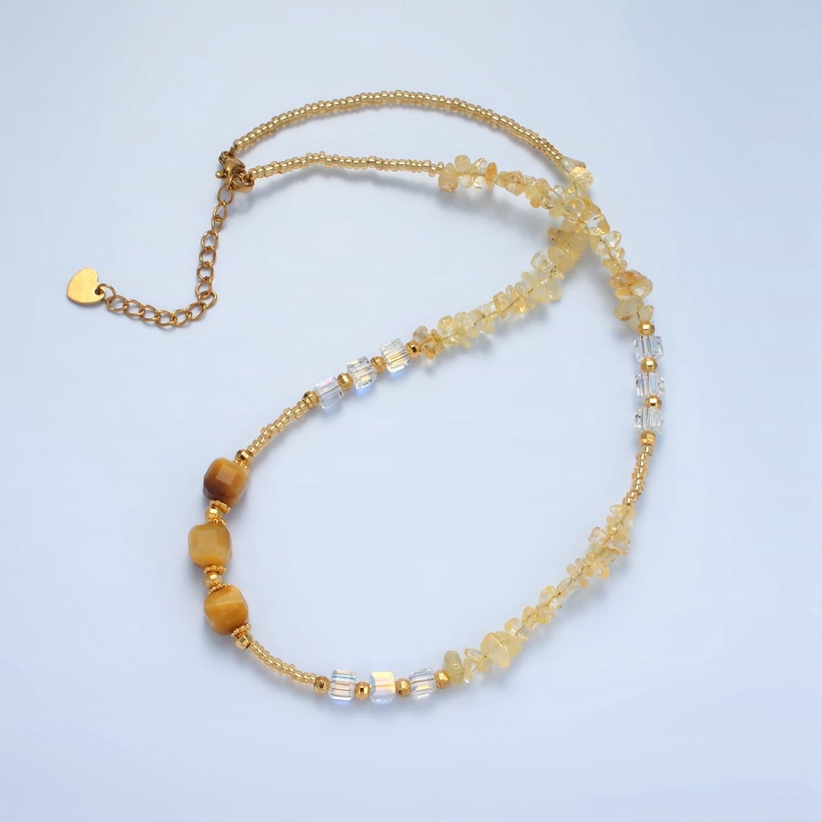 Handmade Orange Yellow Citrine Beaded Chain Necklace 15.94 Inch with Extender | WA2573 - DLUXCA