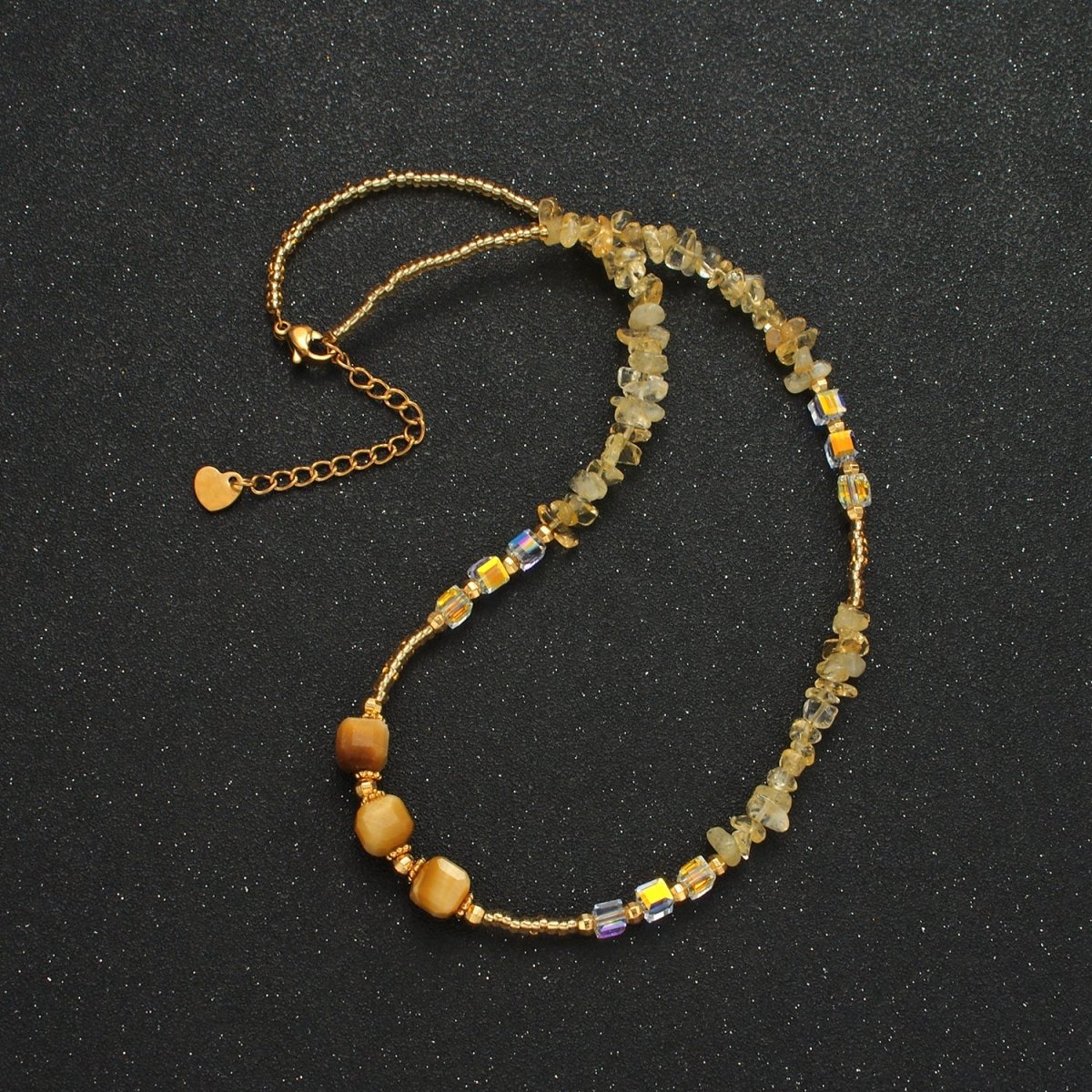 Handmade Orange Yellow Citrine Beaded Chain Necklace 15.94 Inch with Extender | WA2573 - DLUXCA