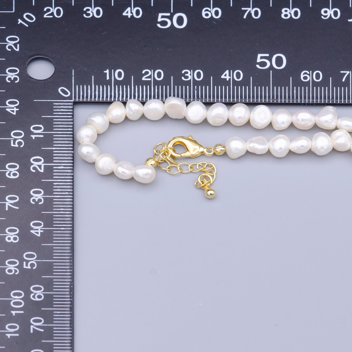 Handmade Pearl Choker Necklace Rice Pearl Chain, Mother of Pearl necklace, 15.2"+2" extender necklace beaded gold chain WA - 2915 - DLUXCA