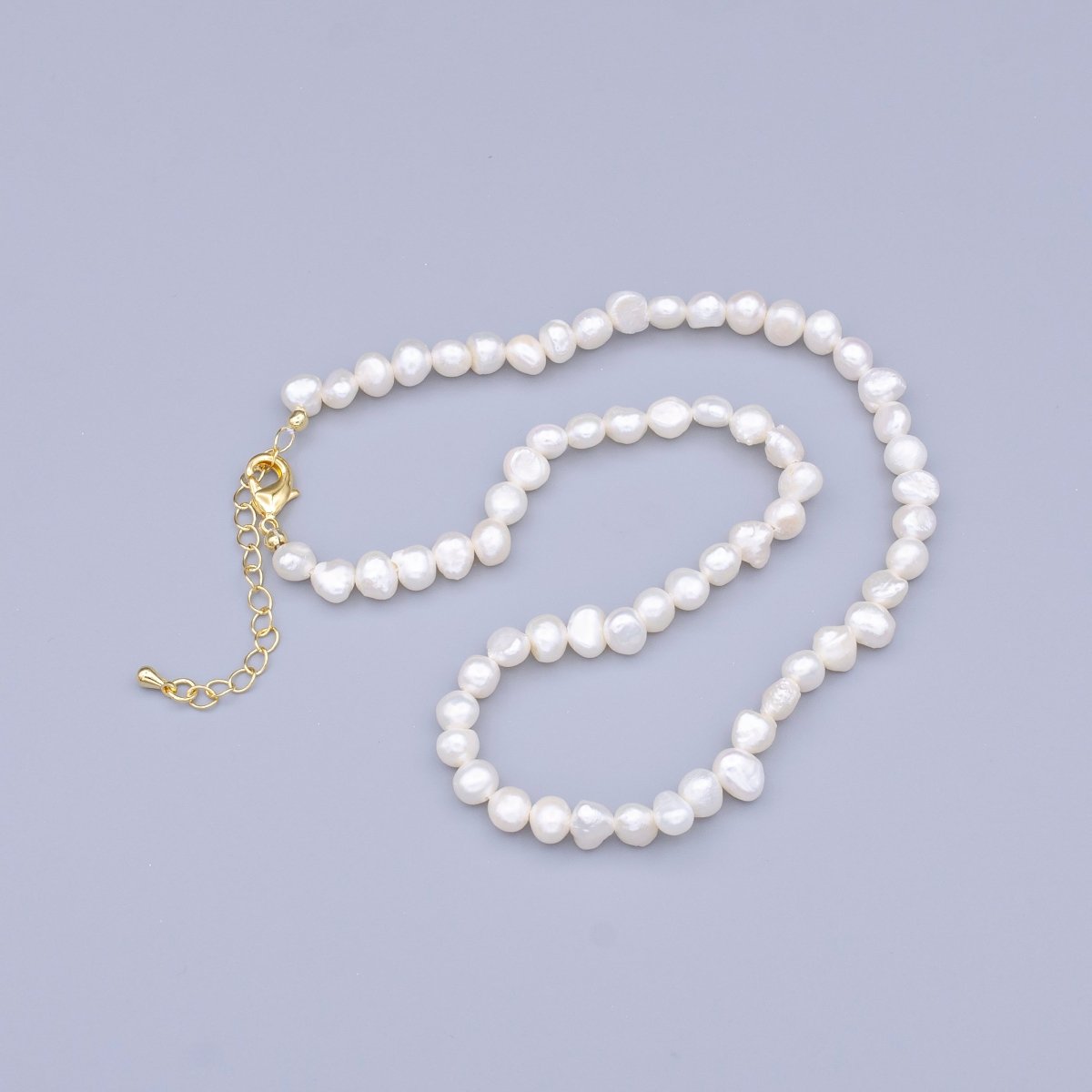 Handmade Pearl Choker Necklace Rice Pearl Chain, Mother of Pearl necklace, 15.2"+2" extender necklace beaded gold chain WA - 2915 - DLUXCA
