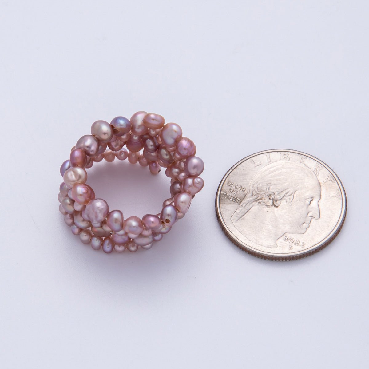 Handmade Pink White Natural Freshwater Seeds Pearls Wave Wrap Adjustable Ring | RINGS - 00001 - DLUXCA