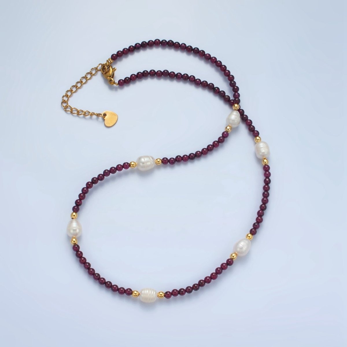 Handmade Purple Amethyst Beaded Chain Necklace with Freshwater Pearl 15.55 Inch with Extender | WA2572 - DLUXCA