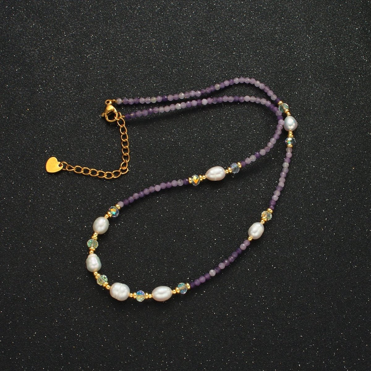 Handmade Purple Amethyst Beaded Chain Necklace with Freshwater Pearl 15.74 Inch with Extender | WA2574 - DLUXCA