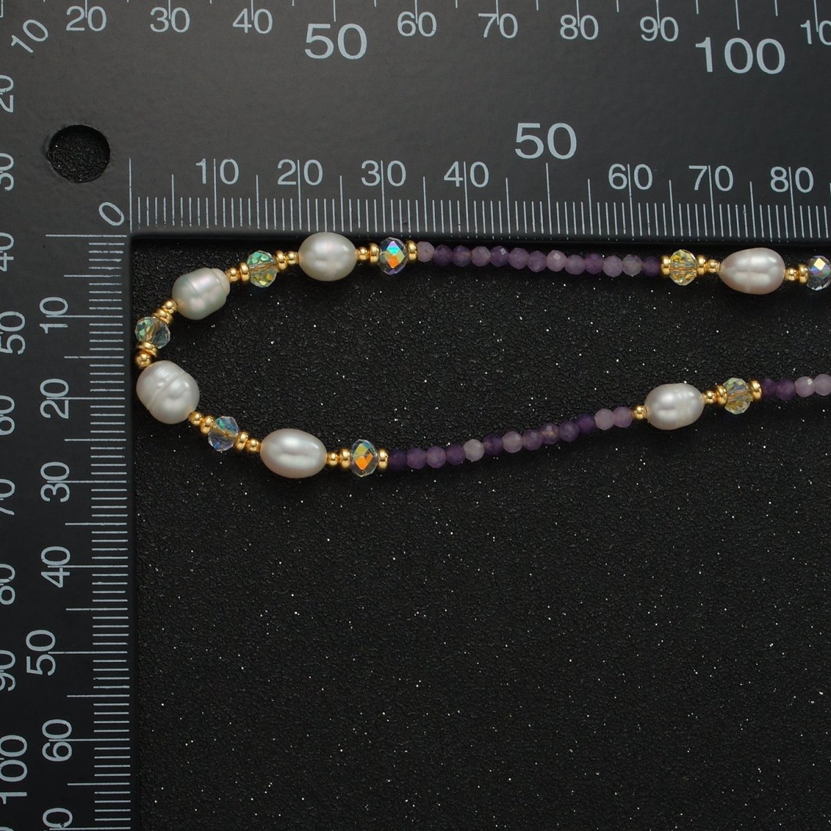 Handmade Purple Amethyst Beaded Chain Necklace with Freshwater Pearl 15.74 Inch with Extender | WA2574 - DLUXCA