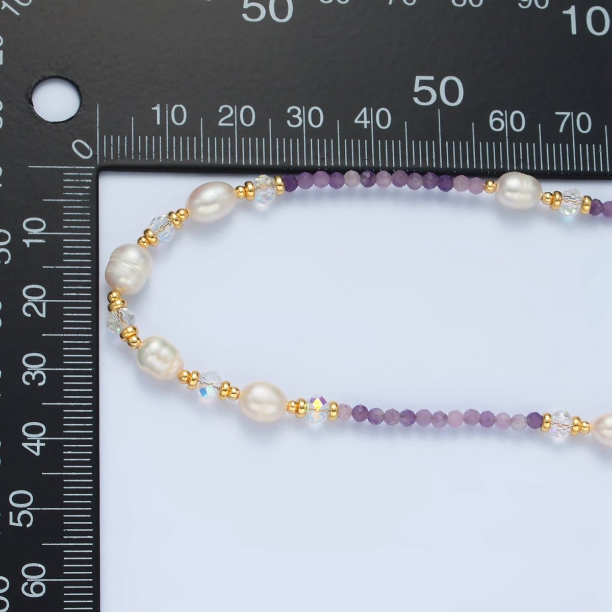 Handmade Purple Amethyst Beaded Chain Necklace with Freshwater Pearl 15.74 Inch with Extender | WA2574 - DLUXCA