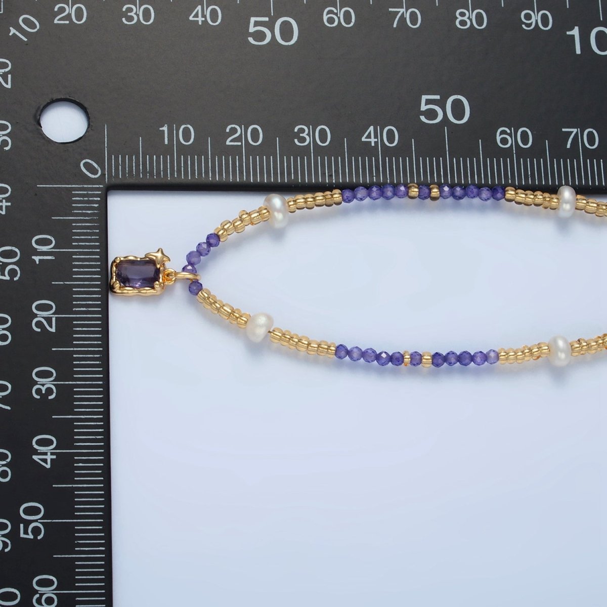 Handmade Purple Amethyst Beaded Chain Necklace with Freshwater Pearl 15.75 inch | WA2583 - DLUXCA