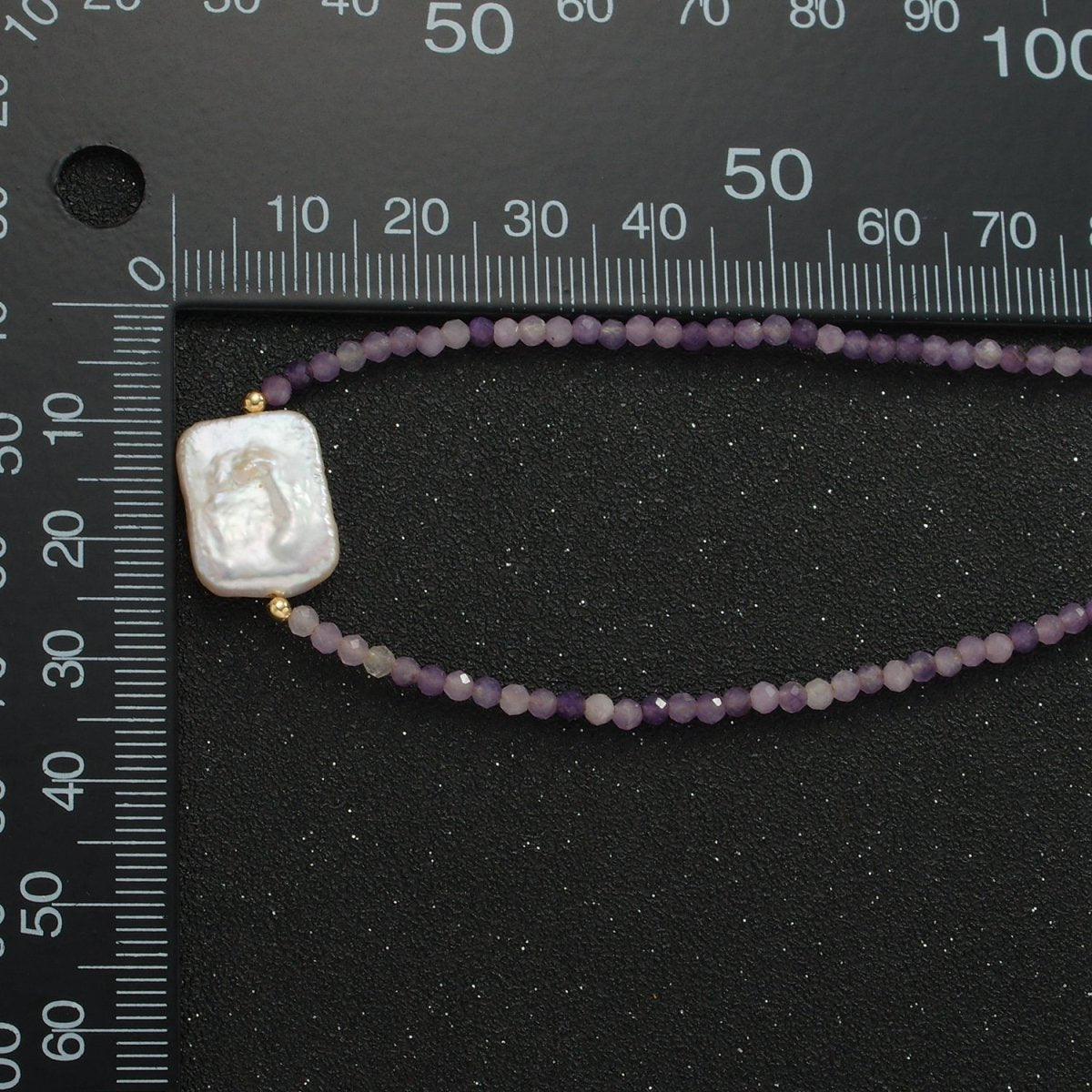 Handmade Purple Amethyst Beaded Chain Necklace with Mother of Pearl Charm 15.55 Inch with Extender | WA2575 - DLUXCA