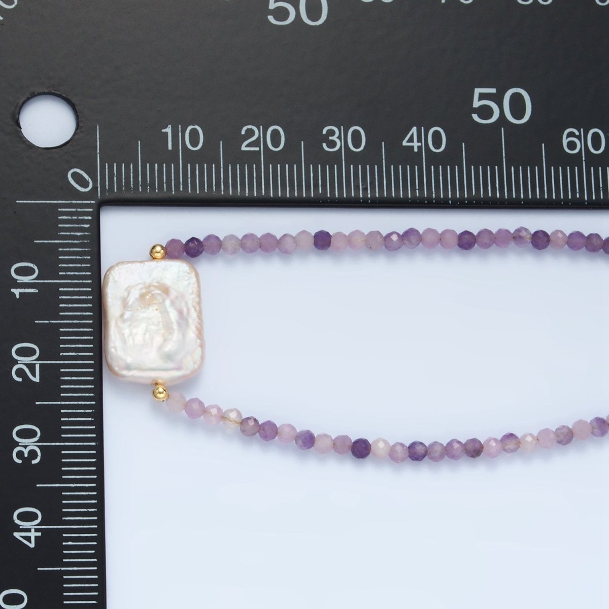 Handmade Purple Amethyst Beaded Chain Necklace with Mother of Pearl Charm 15.55 Inch with Extender | WA2575 - DLUXCA