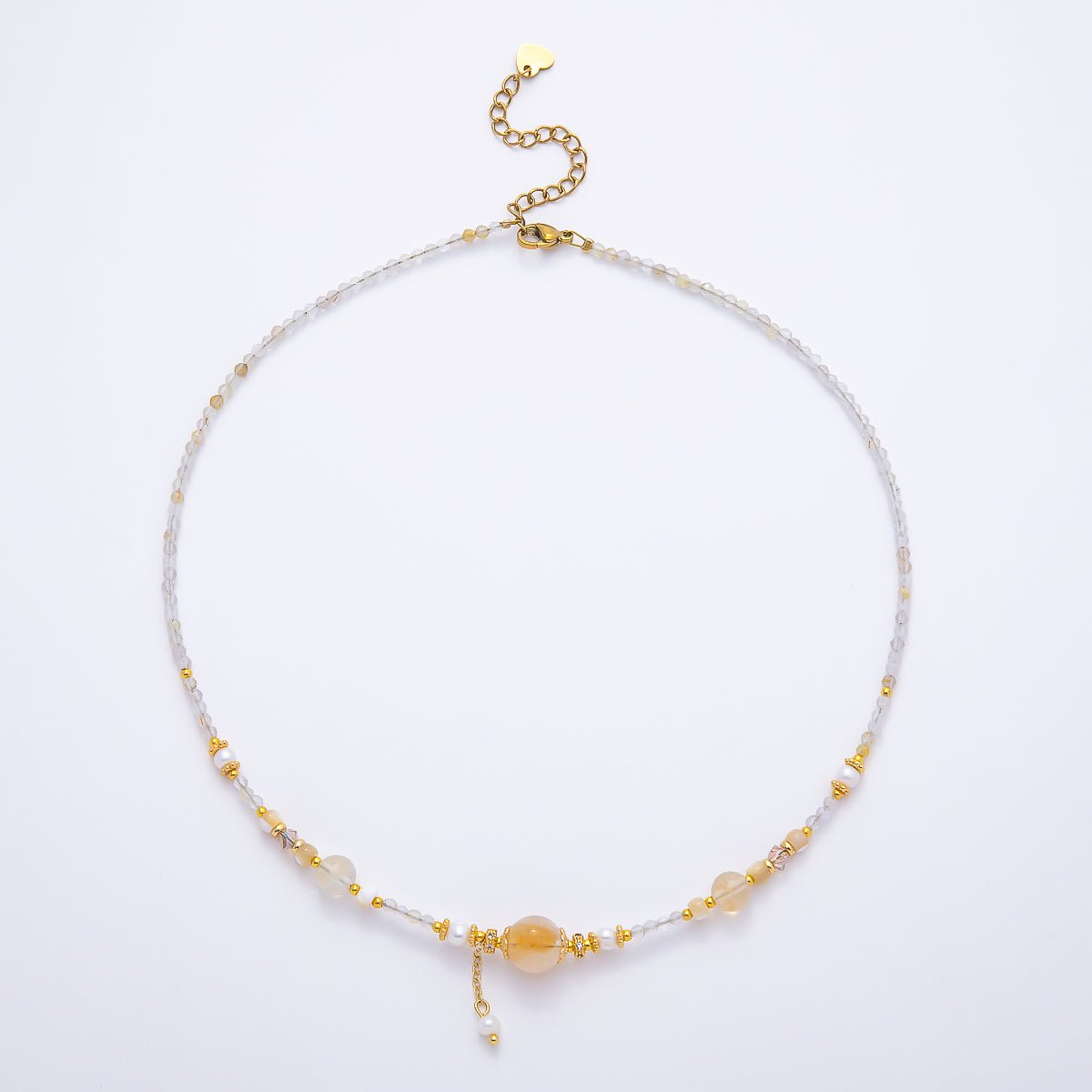 Handmade Shell Pearl White Quartz Gemstone Chain 16 Inch Necklace | WA-04735 - DLUXCA
