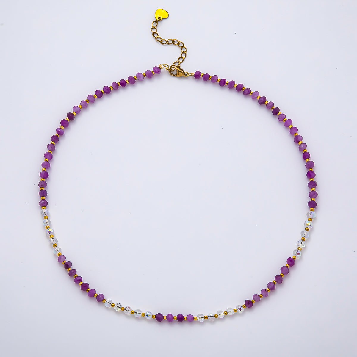 Handmade Stainless Steel 2mm AB Amethyst Gemstone Chain 16 Inch Necklace | WA-04640 - DLUXCA