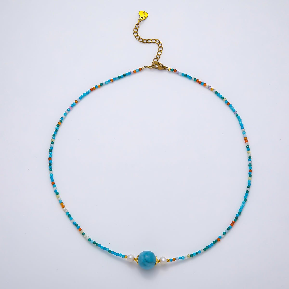 Handmade Stainless Steel 2mm Amazonite Gemstone Chain 16 Inch Necklace | WA-04639 - DLUXCA