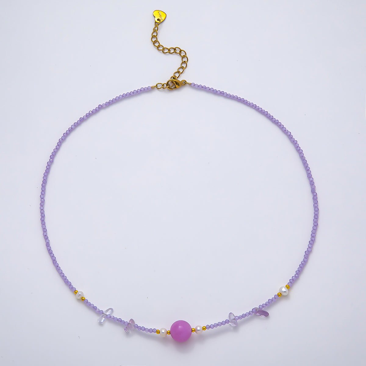 Handmade Stainless Steel 2mm Amethyst Gemstone Chain 16 Inch Necklace | WA-04638 - DLUXCA