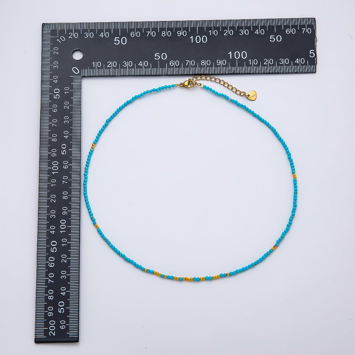 Handmade Stainless Steel 2mm Blue Turquoise Bead Multifaceted Gemstone Chain 15.5 Inch Necklace | WA-04652 - DLUXCA