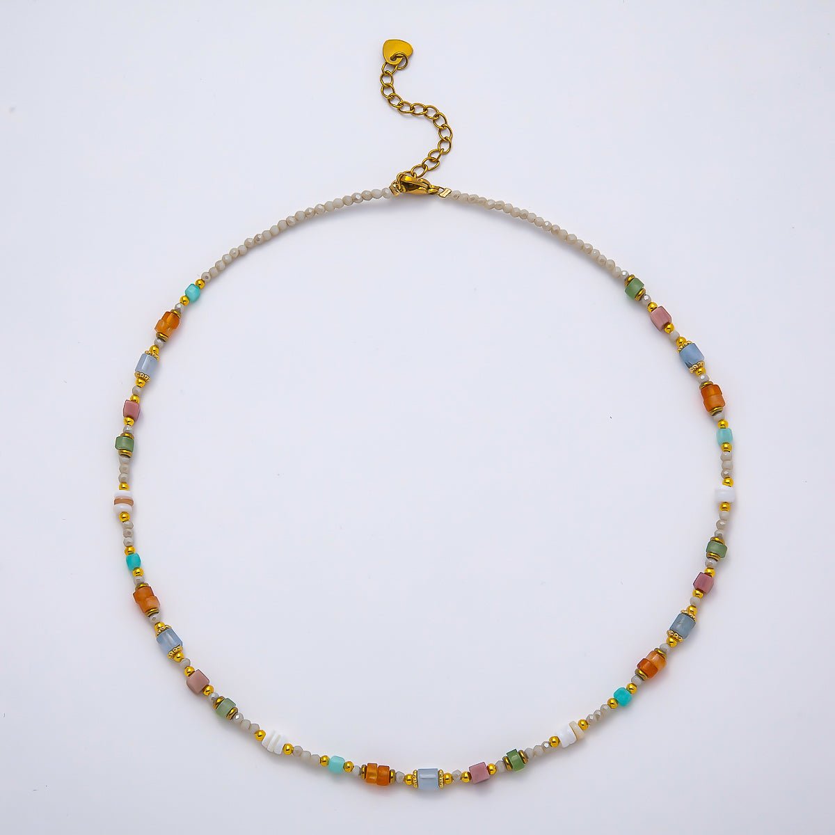 Handmade Stainless Steel 2mm Earth Tone Agate Gemstone Chain 16 Inch Necklace | WA-04641 - DLUXCA