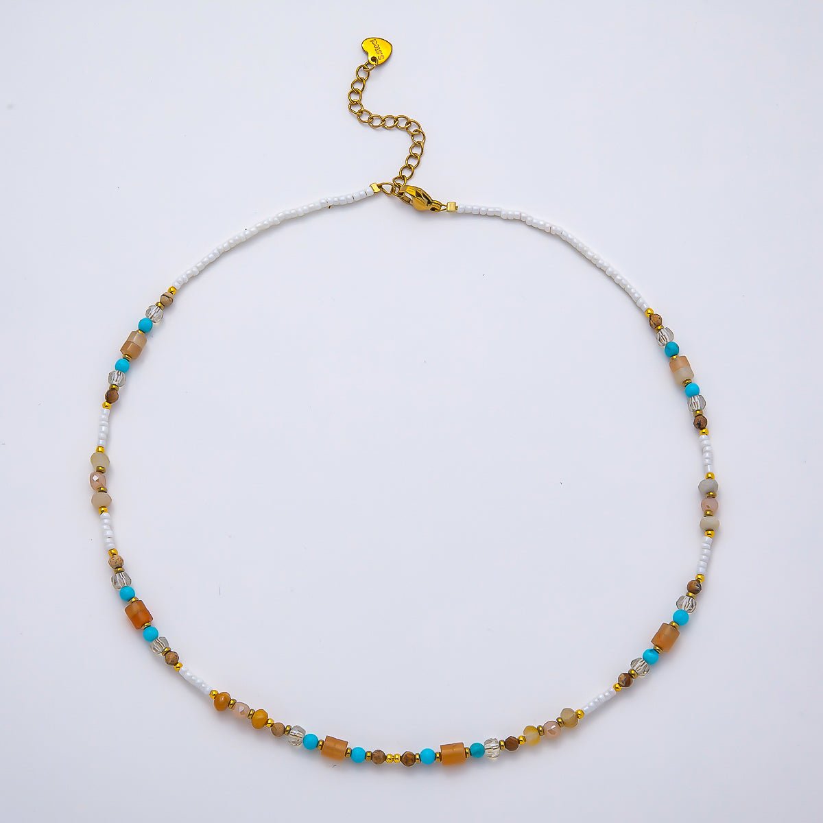 Handmade Stainless Steel 2mm Earth Tone Turquoise Citrine Gemstone Chain 15.5 Inch Necklace | WA-04648 - DLUXCA