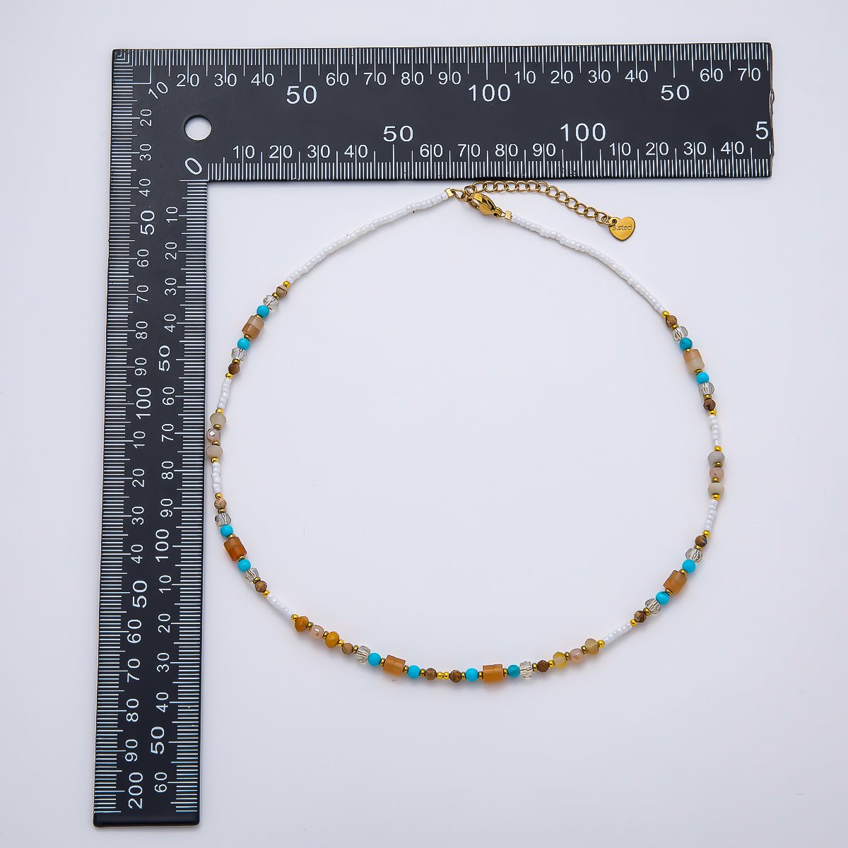 Handmade Stainless Steel 2mm Earth Tone Turquoise Citrine Gemstone Chain 15.5 Inch Necklace | WA-04648 - DLUXCA