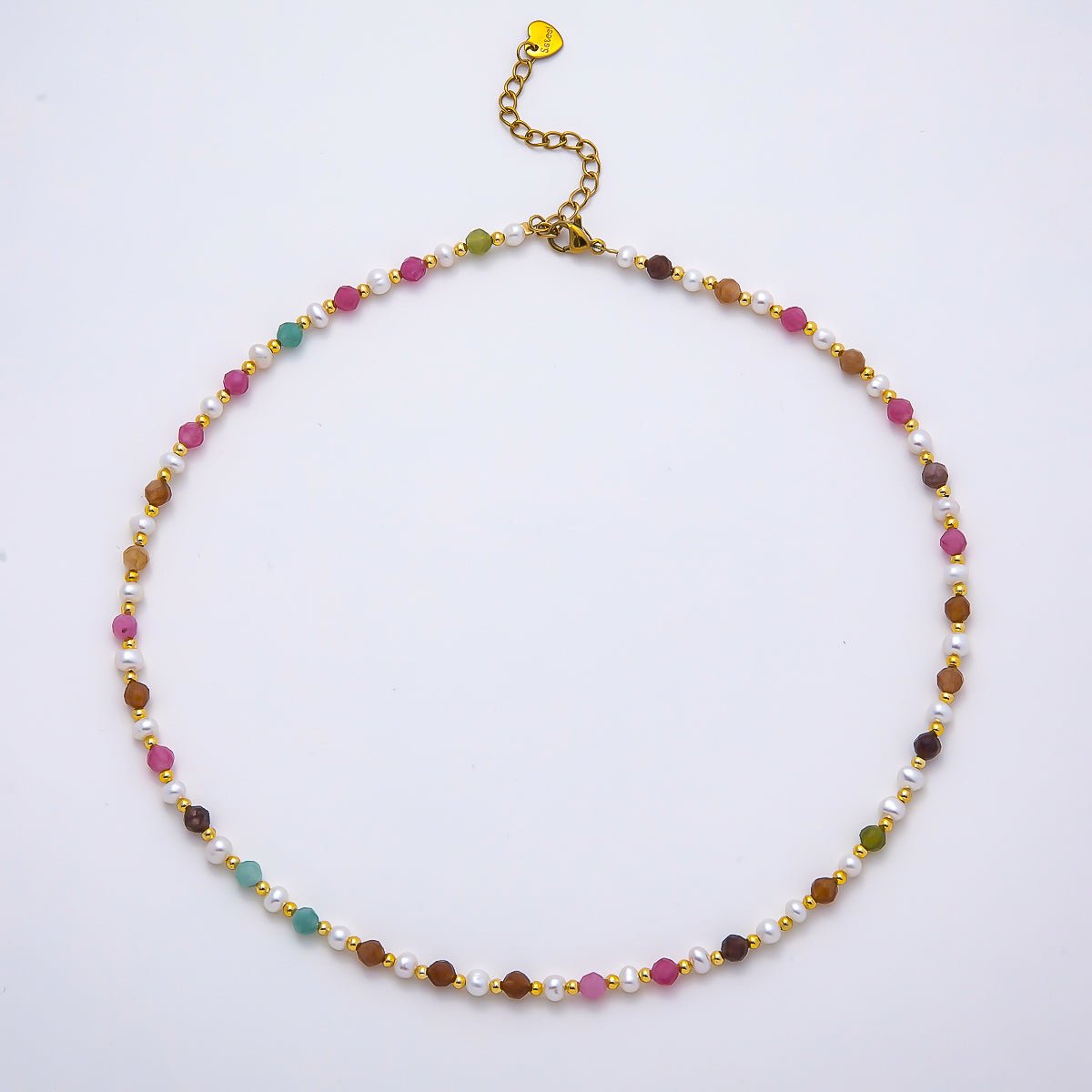 Handmade Stainless Steel 2mm Multifaceted Multicolor Gemstone Chain 16 Inch Necklace | WA-04642 - DLUXCA