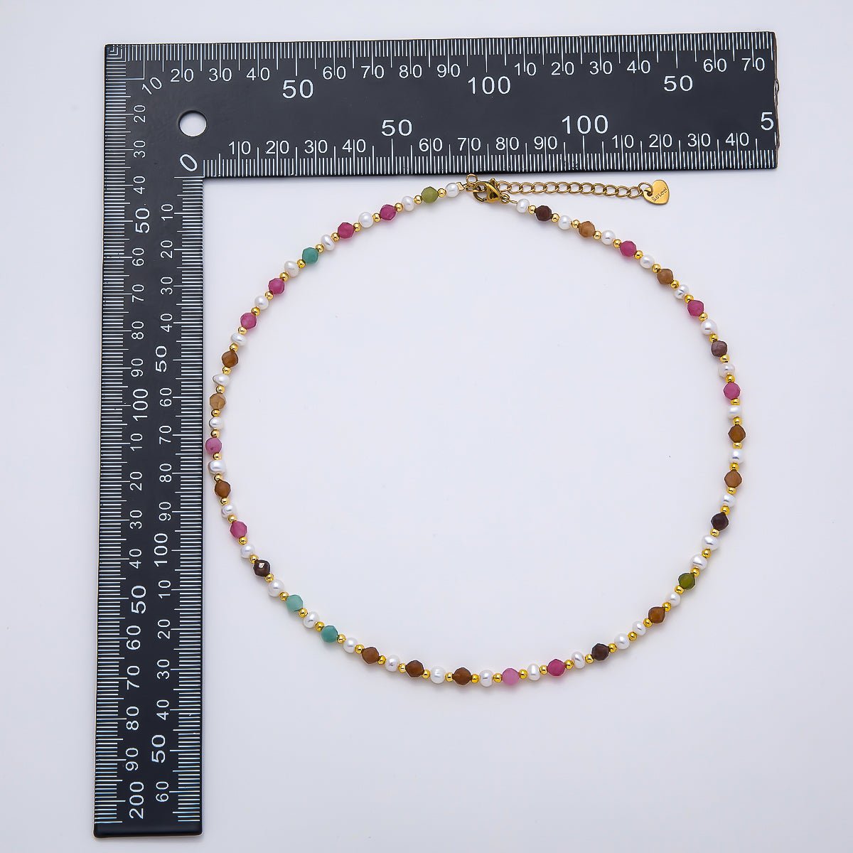 Handmade Stainless Steel 2mm Multifaceted Multicolor Gemstone Chain 16 Inch Necklace | WA-04642 - DLUXCA