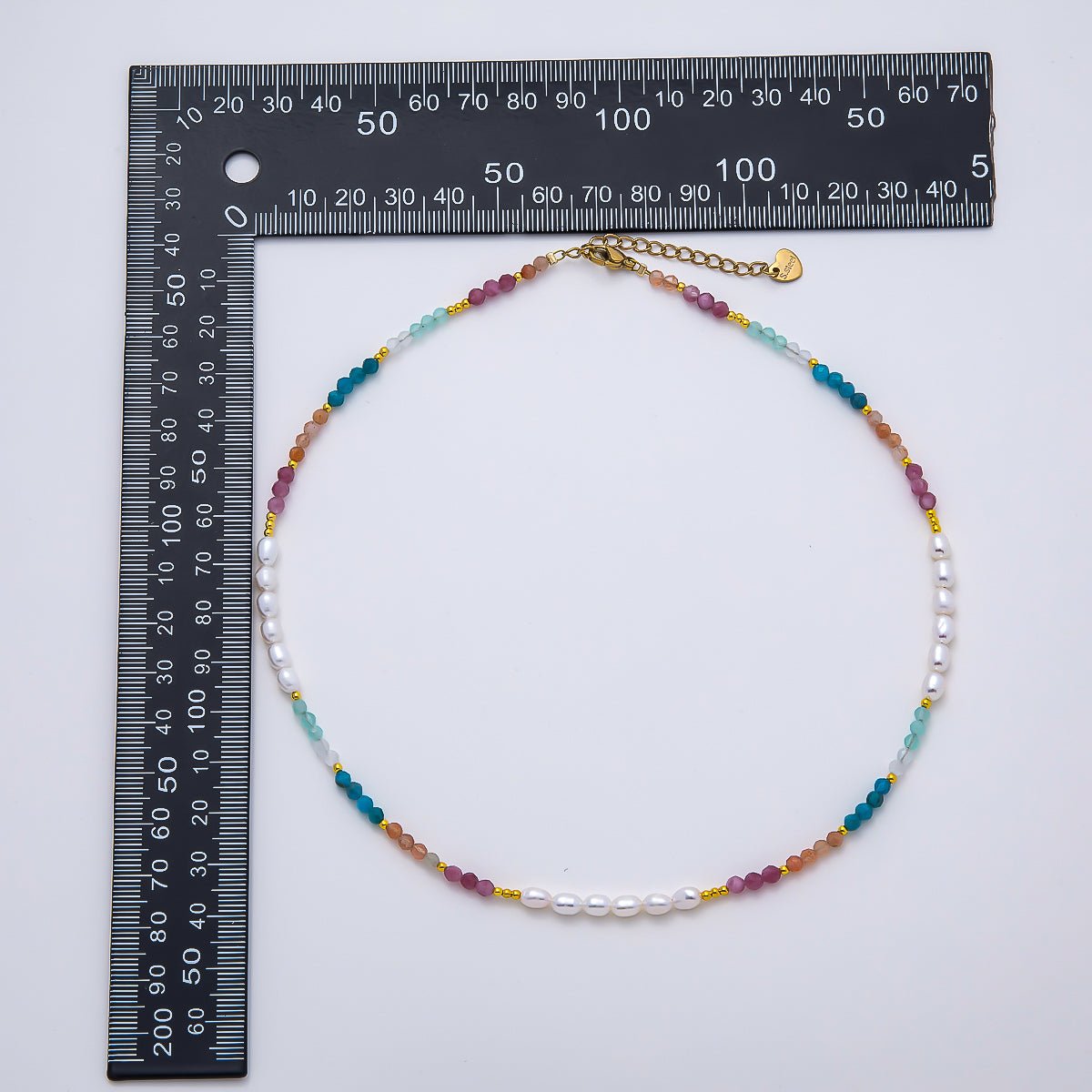 Handmade Stainless Steel 2mm Shell Pearl Multicolor Gemstone Chain 16 Inch Necklace | WA-04646 - DLUXCA