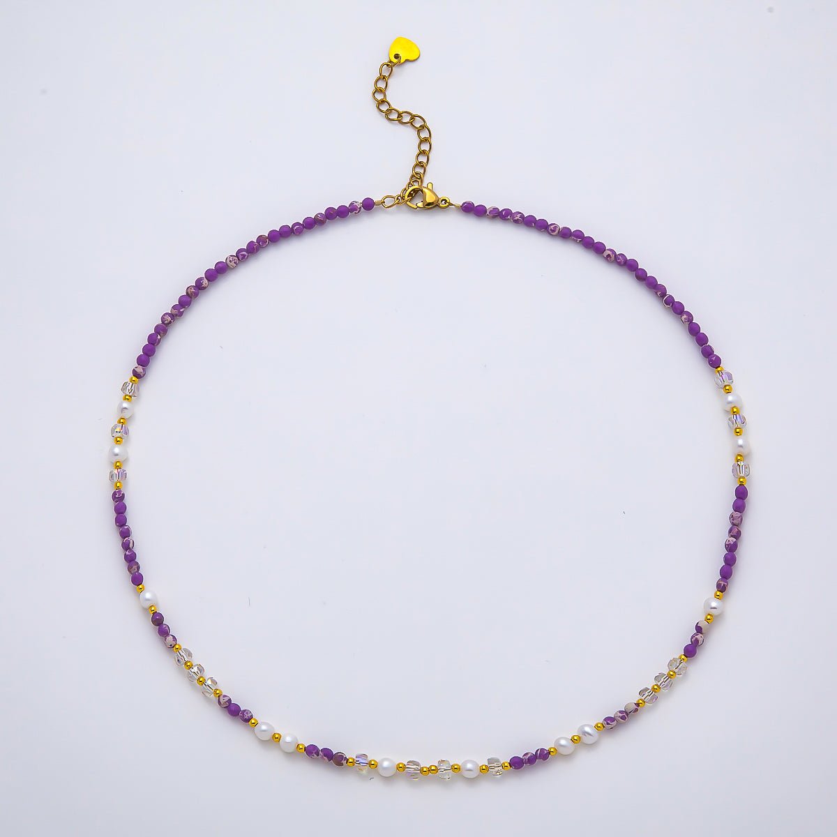 Handmade Stainless Steel 3mm Purple Amethyst AB Gemstone Chain 16 Inch Necklace | WA-04647 - DLUXCA