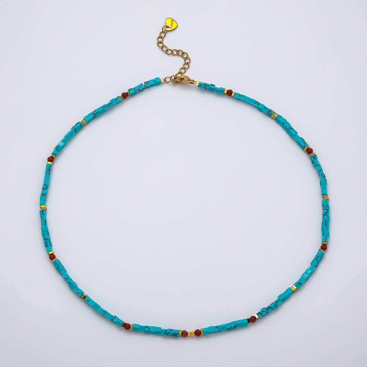 Handmade Stainless Steel 3mm Red Carnelian Turquoise Gemstone Chain 16 Inch Necklace | WA-04637 - DLUXCA