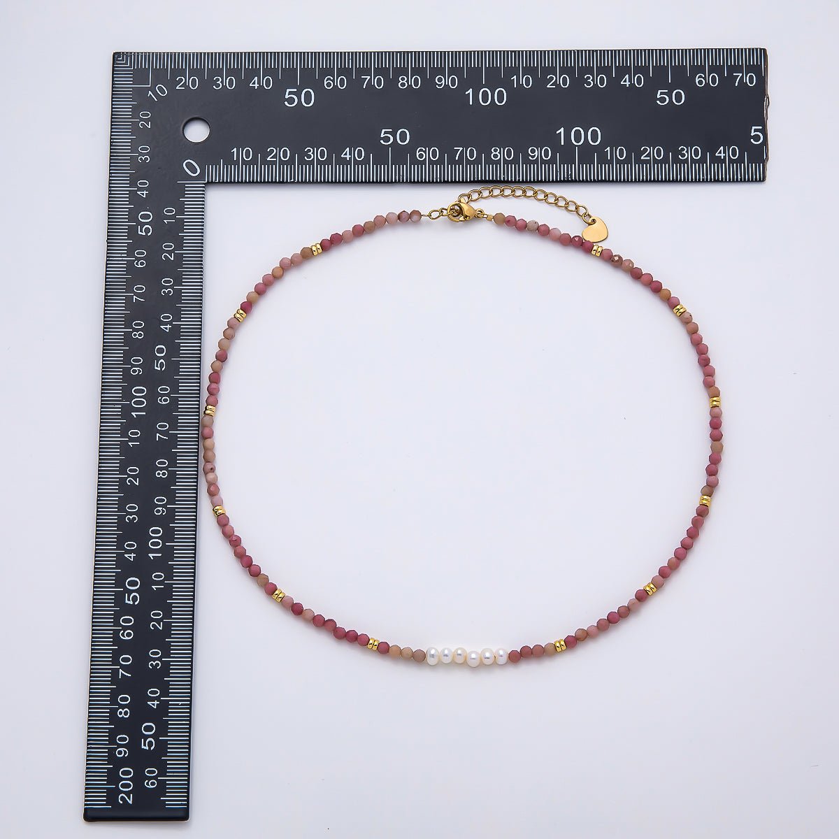Handmade Stainless Steel 3mm Shell Pearl Rose Quartz Gemstone Chain 15.5 Inch Necklace | WA-04653 - DLUXCA