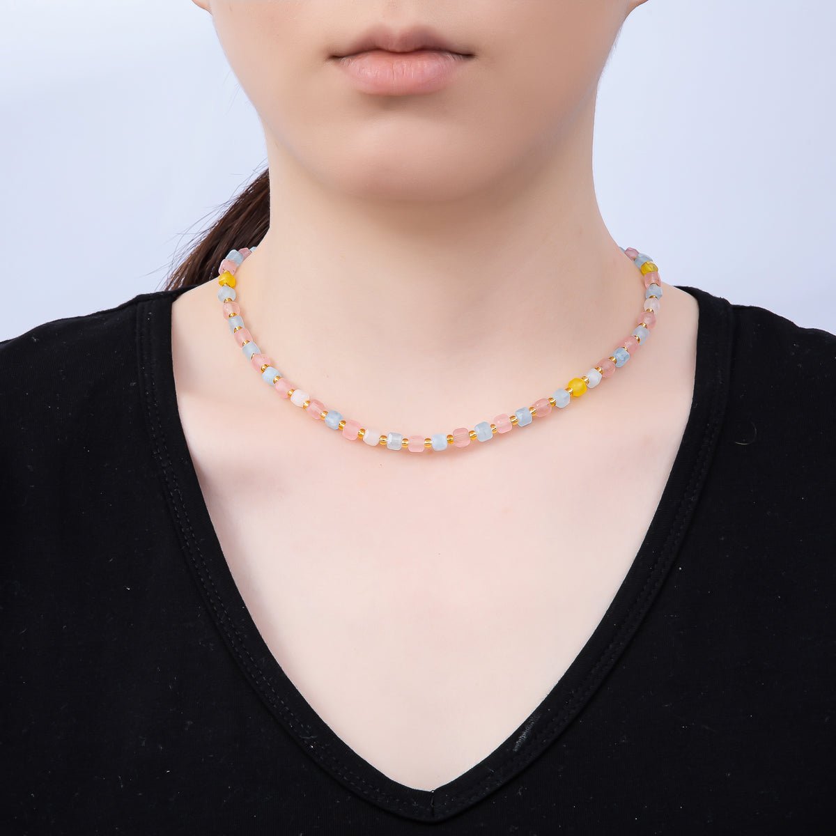 Handmade Stainless Steel 3mm Square Gemstone Chain 16 Inch Necklace | WA-04657 ~ WA-04663 - DLUXCA