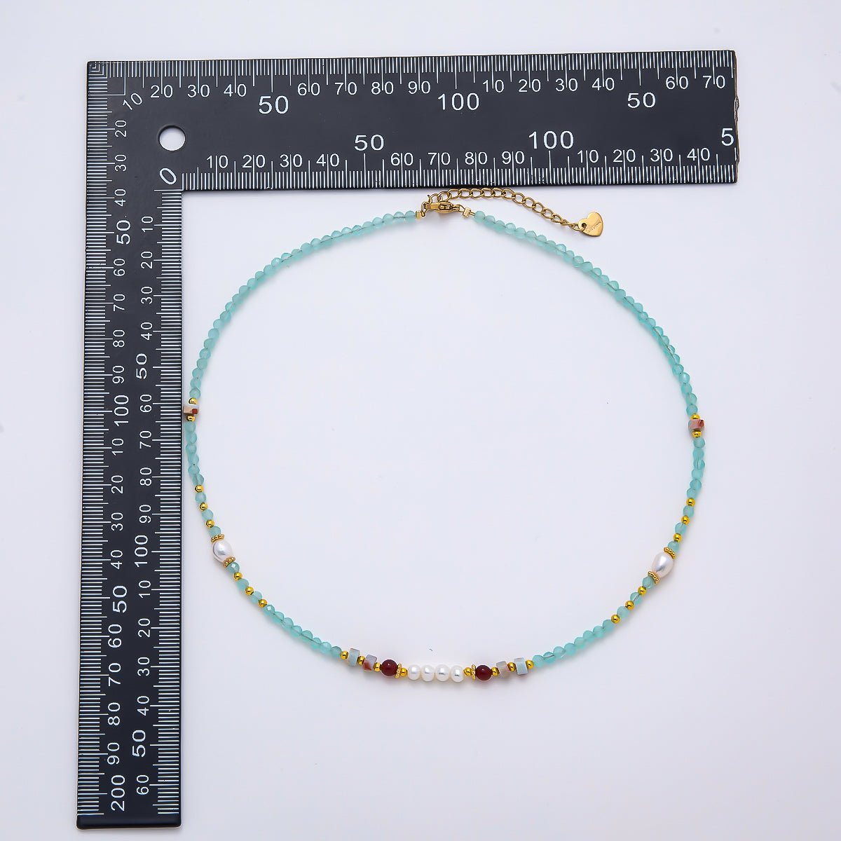 Handmade Stainless Steel 4mm Blue Aquamarine Shell Pearl Gemstone Chain 16 Inch Necklace | WA-04645 - DLUXCA
