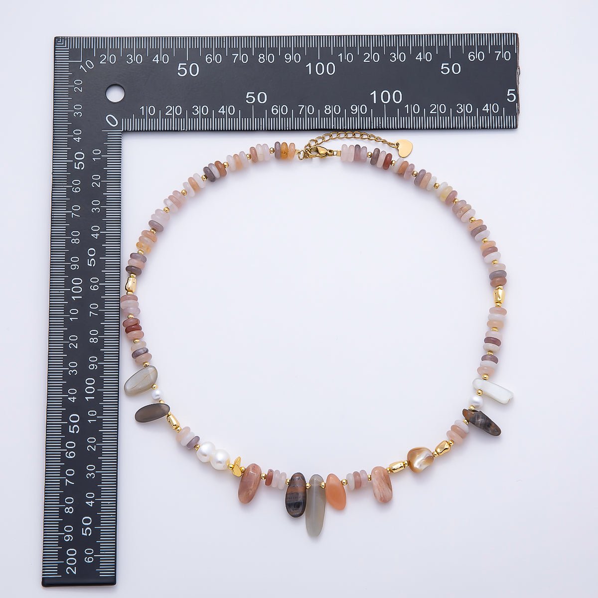Handmade Stainless Steel 8mm Pink Rhodolite Shell Pearl Rondelle Pebble Gemstone Chain 16 Inch Necklace | WA-04728 - DLUXCA
