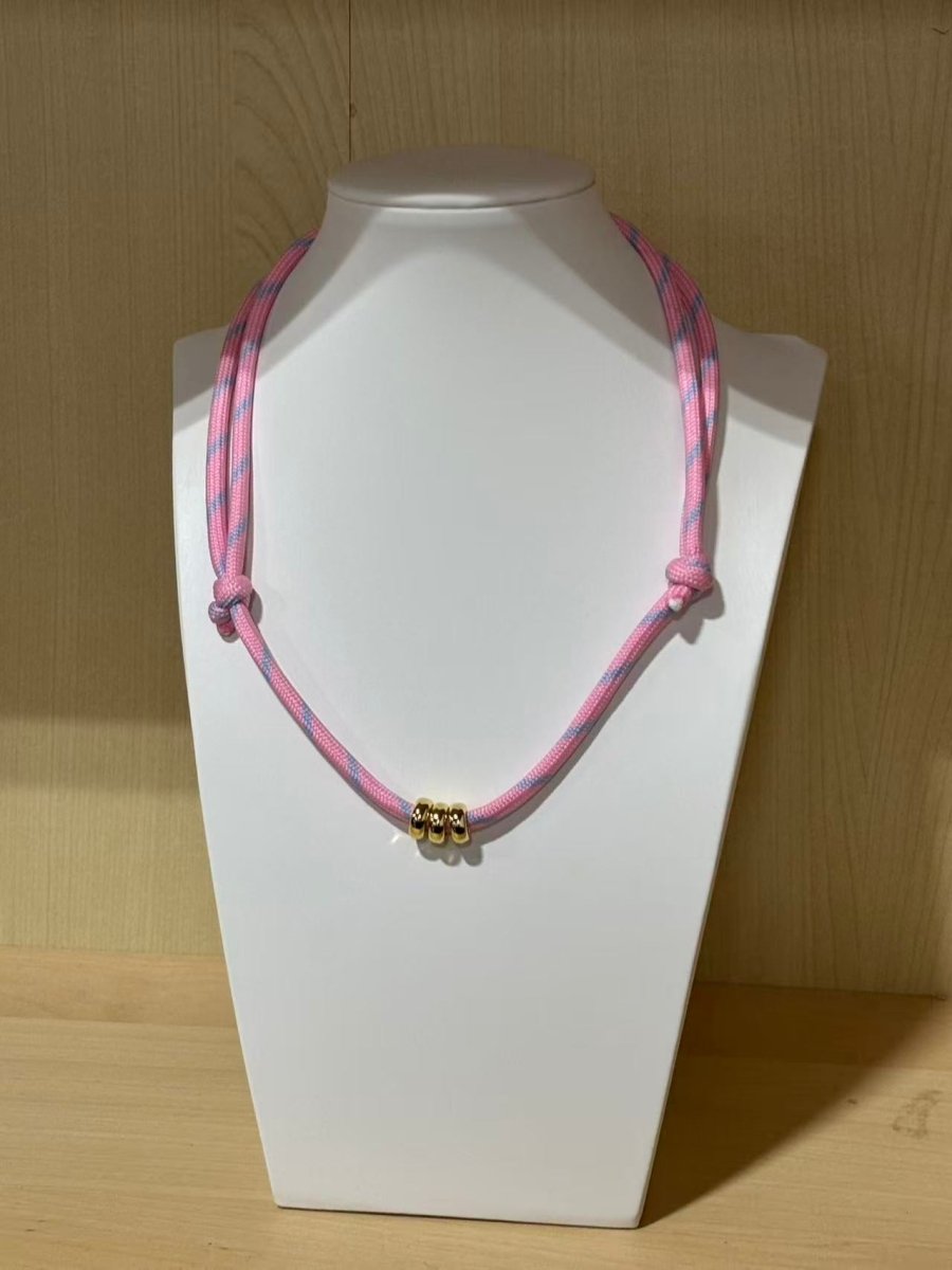 HANDMADE Summer Cotton Cord Paracord Rondelle Bead Bubble Gum Knot Adjustable Necklace - DLUXCA