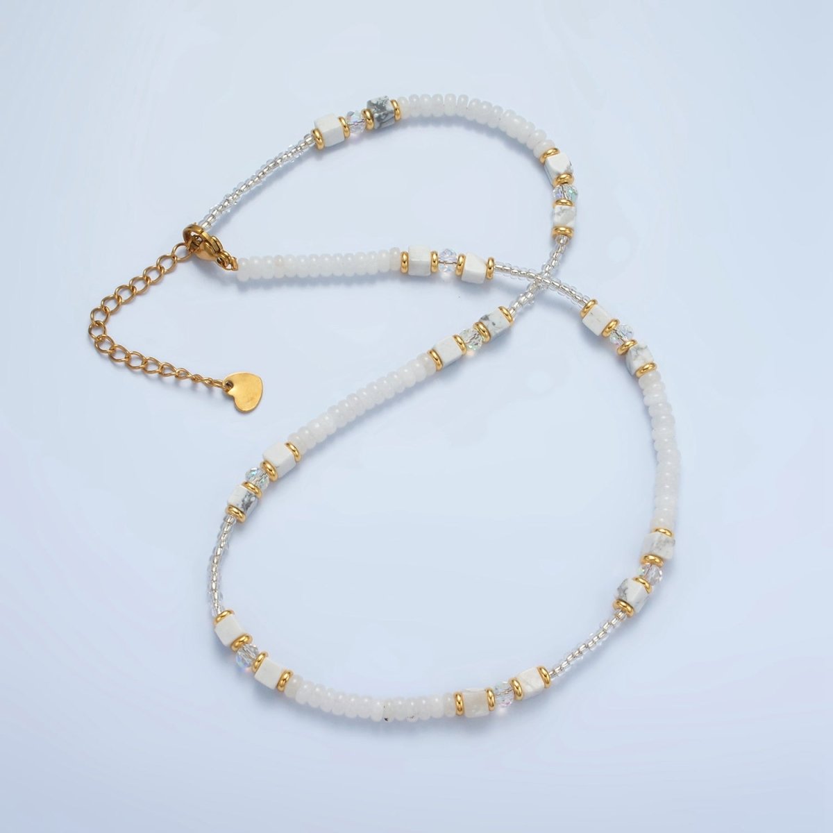 Handmade White Howlite Beaded Chain Necklace 15.55 inch | WA2568 - DLUXCA